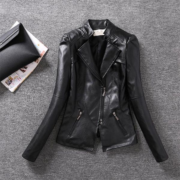 women's leather & faux fashion pu biker women autumn coat jackets for turn-down collar zipper streetwear jacket veste, Black
women's leather & faux fashion pu biker women autumn coat jackets for turn-down collar zipper streetwear jacket veste, Black