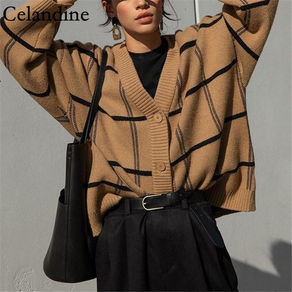 celandine autumn v neck plaid knitted cardigan sweater women fashion casual lantern sleeve loose single breasted outwear, White
celandine autumn v neck plaid knitted cardigan sweater women fashion casual lantern sleeve loose single breasted outwear, White