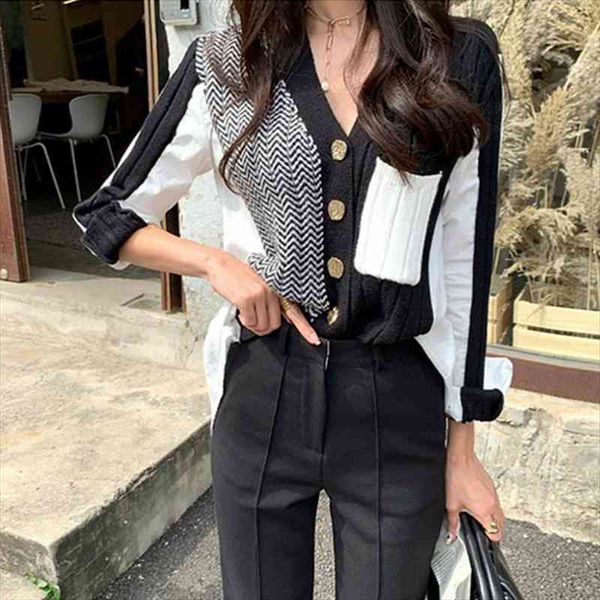 patchwork knitted cardigan cropped sweater gilet femme manche longue korean style women oversized lazy oaf fall, White;black
patchwork knitted cardigan cropped sweater gilet femme manche longue korean style women oversized lazy oaf fall, White;black