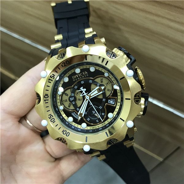invicta luxury brand men's quartz watch 52mm rotating large dial chronograph silicone strap reloj de hombres, Slivery;brown 
invicta luxury brand men's quartz watch 52mm rotating large dial chronograph silicone strap reloj de hombres, Slivery;brown
