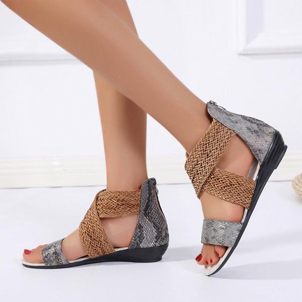 sandals womens ladies snake open toe rear zipper straw low comfortable casual beach shoes wedges summer d2#31, Black
sandals womens ladies snake open toe rear zipper straw low comfortable casual beach shoes wedges summer d2#31, Black