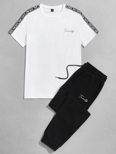 men letter taped tee and sweatpants set p7gw#, Gray
men letter taped tee and sweatpants set p7gw#, Gray