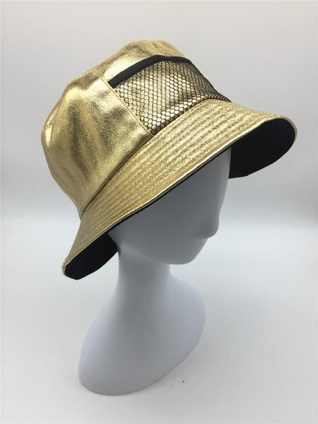 women solid metallic gold pu bucket hat lady girls reversible faux leather and cotton fisherman hat female sun prevent hats, Blue;gray
women solid metallic gold pu bucket hat lady girls reversible faux leather and cotton fisherman hat female sun prevent hats, Blue;gray