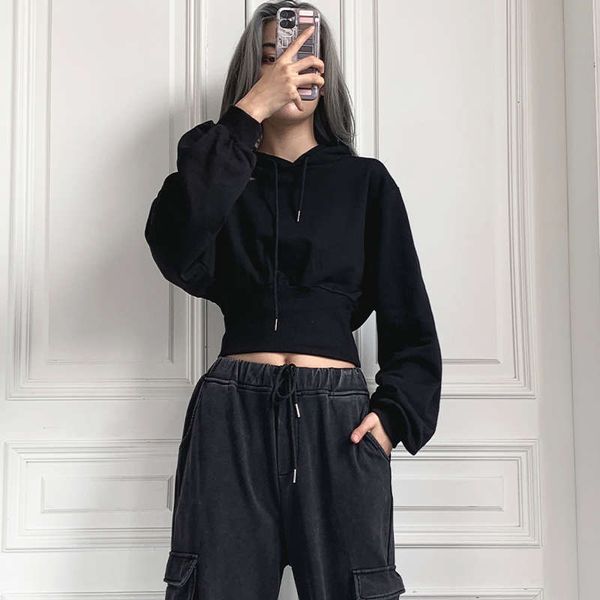 autumn and winter loose work clothes closing short sweater women's hooded long sleeve high waist hip hop navel exposed student's t, Black
autumn and winter loose work clothes closing short sweater women's hooded long sleeve high waist hip hop navel exposed student's t, Black