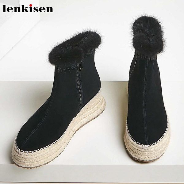 lenkisen winter short plush genuine leather snow boots super warm round toe high heels thick bottom mixed colors ankle boots l341, Black
lenkisen winter short plush genuine leather snow boots super warm round toe high heels thick bottom mixed colors ankle boots l341, Black