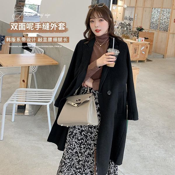 winter 2020 new large size women's fat mm korean medium and long hand sewn double faced coat 0307011, Black
winter 2020 new large size women's fat mm korean medium and long hand sewn double faced coat 0307011, Black