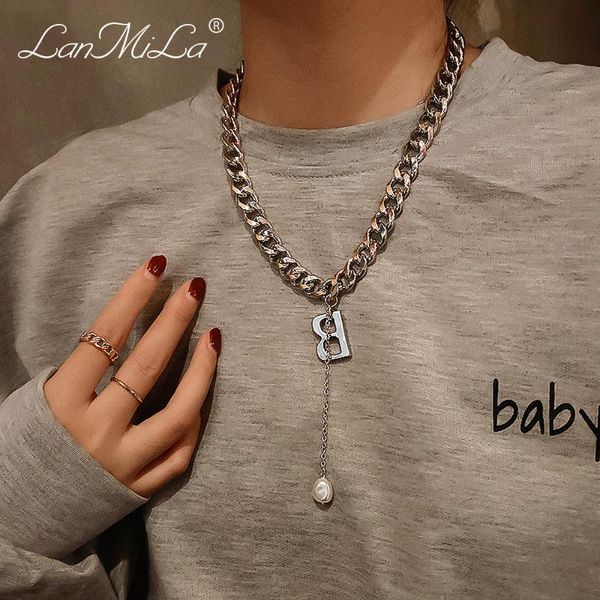 lanmila punk cuban letter pearl pendant silver color metal chain women necklace jewelry new necklace 2021
lanmila punk cuban letter pearl pendant silver color metal chain women necklace jewelry new necklace 2021