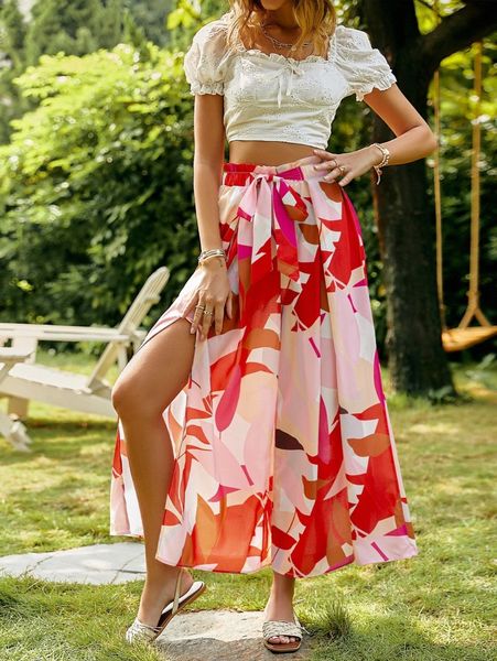 simplee floral print knot paperbag waist split thigh pants 55se#, Black;white
simplee floral print knot paperbag waist split thigh pants 55se#, Black;white