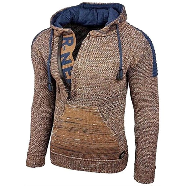 men sweater autumn winter patchwork warm knitted sweater long sleeve hooded coat black brown drawstring outwear with pocket, White;black 
men sweater autumn winter patchwork warm knitted sweater long sleeve hooded coat black brown drawstring outwear with pocket, White;black