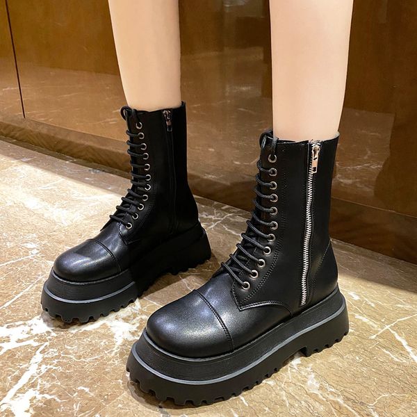 2021 the new punk chunky motorcycle for women rentals up high platform ankle leather boots mujer ele1, Black
2021 the new punk chunky motorcycle for women rentals up high platform ankle leather boots mujer ele1, Black