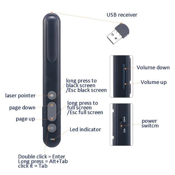 remote controlers 2.4ghz usb rf wireless presentation pen handheld control power point ppt with red laser
remote controlers 2.4ghz usb rf wireless presentation pen handheld control power point ppt with red laser