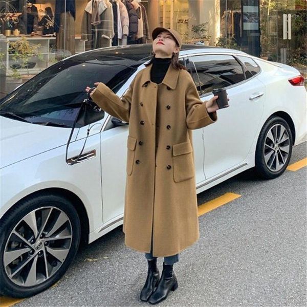 2021 new autumn winter women long slim blend female outerwear fashion causal korean style elegant loose woolen coats q2871, Black
2021 new autumn winter women long slim blend female outerwear fashion causal korean style elegant loose woolen coats q2871, Black