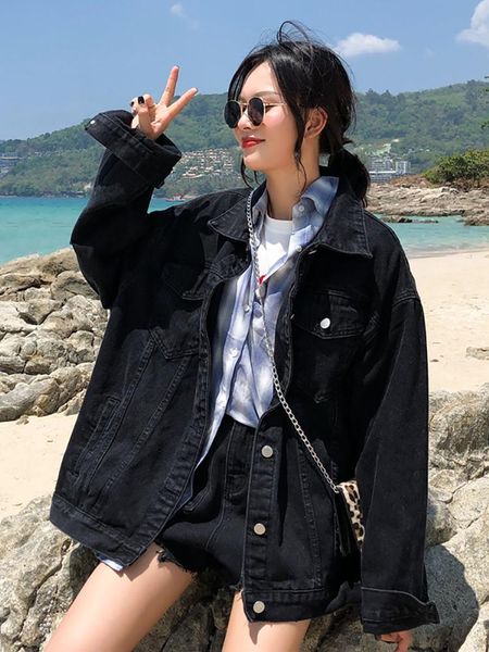 women's jackets good quality black denim coat autumn loose casual fashion jacket wear, Black;brown
women's jackets good quality black denim coat autumn loose casual fashion jacket wear, Black;brown