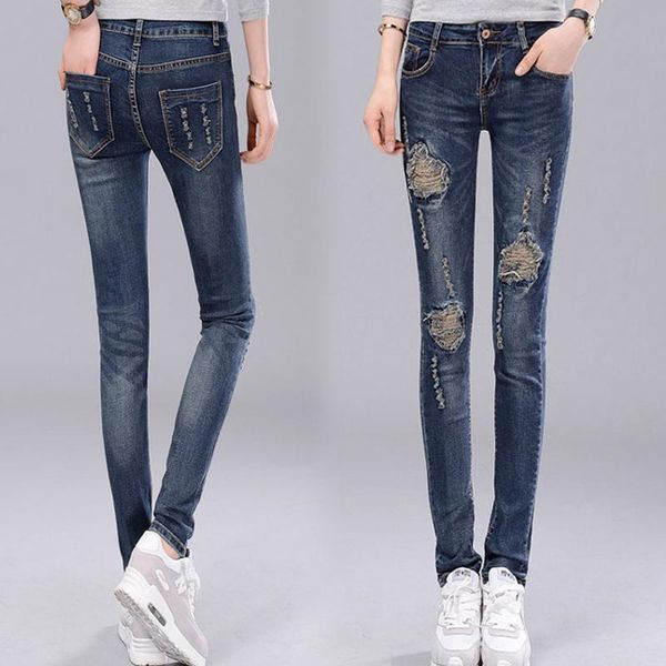 2021 spring summer ripped jeans for women female denim pencil pants skinny trousers femme bottoms dark blue holes vintage 
2021 spring summer ripped jeans for women female denim pencil pants skinny trousers femme bottoms dark blue holes vintage