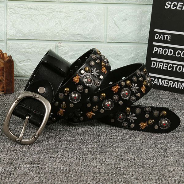 women's new bee rivet personalized leather head versatile belt, Black;brown
women's new bee rivet personalized leather head versatile belt, Black;brown