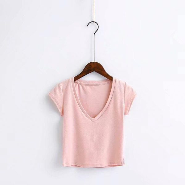 women knitted cotton crop short sleeve v-neck solid tees summer elastic slim knitwear short t-shirt 5 colors1, White
women knitted cotton crop short sleeve v-neck solid tees summer elastic slim knitwear short t-shirt 5 colors1, White