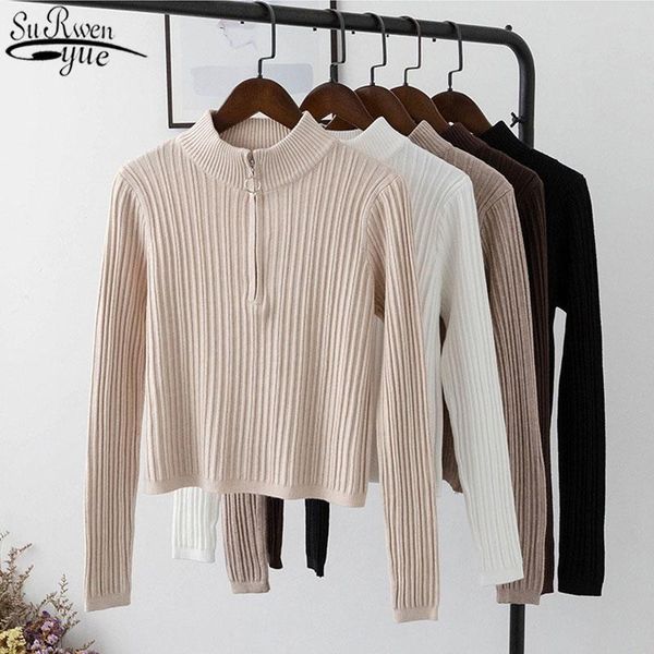 women's sweaters autumn winter pullover women sweater zipper knitted casual korean style slim short jumper pull femme 11897, White;black
women's sweaters autumn winter pullover women sweater zipper knitted casual korean style slim short jumper pull femme 11897, White;black