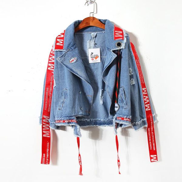 #3108 ribbon irregular ripped denim jacket women embroidery letters punk streetwear short jeans jackets ladies plus size loose, Black;brown
#3108 ribbon irregular ripped denim jacket women embroidery letters punk streetwear short jeans jackets ladies plus size loose, Black;brown