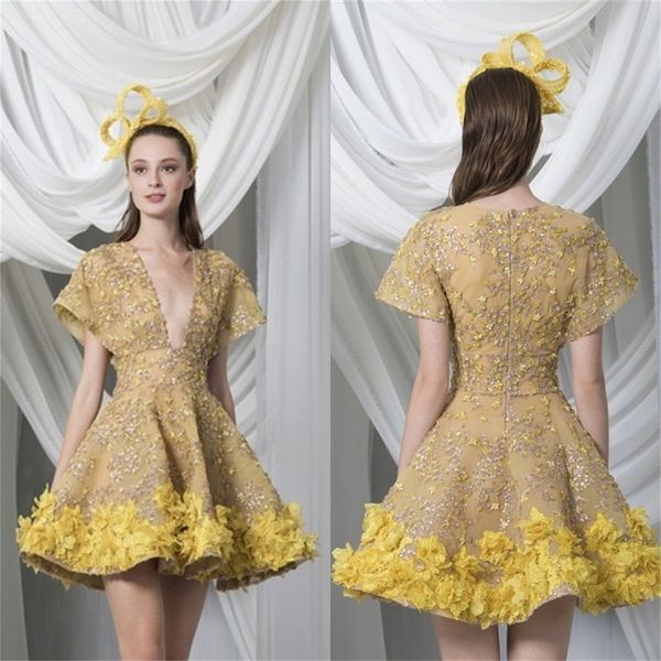 luxury short evening dresses lace chic hand made flower dubai party dresses high v neck prom dresses custom made robe de soirée, Black
luxury short evening dresses lace chic hand made flower dubai party dresses high v neck prom dresses custom made robe de soirée, Black