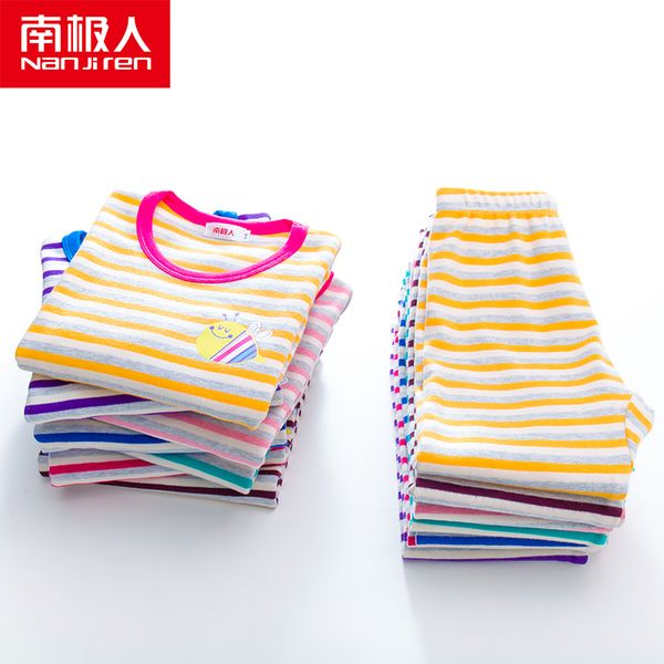 Nanjiren Kids Pajamas Girls Boys 100% Cotton Striped Sleepwear Nightwear Baby Clothes 2~16t Pajama Sets Children's Pajamas C1019