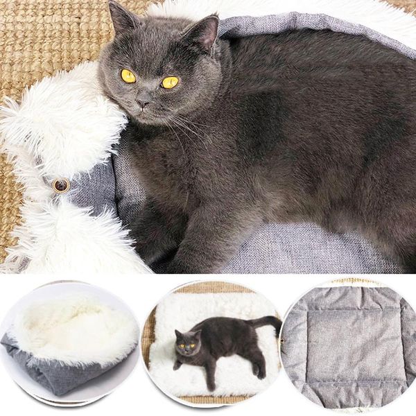 cat beds & furniture pet foldable cushion super soft square plush dual-use bed mat for winter warm small dog puppy cats sleep pads house ken