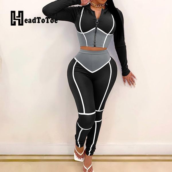 women's tracksuits colorblock striped zipper front long sleeve hooded crop & skinny pants set casual sporty women two piece tracksuits, Gray 
women's tracksuits colorblock striped zipper front long sleeve hooded crop & skinny pants set casual sporty women two piece tracksuits, Gray