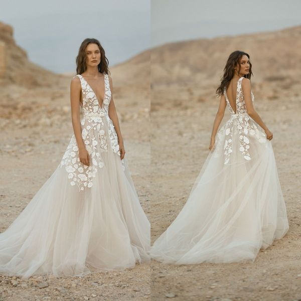 eisen stein a-line wedding dresses deep v neck appliques lace bridal gowns custom made backless sweep train beach wedding dress, White
eisen stein a-line wedding dresses deep v neck appliques lace bridal gowns custom made backless sweep train beach wedding dress, White