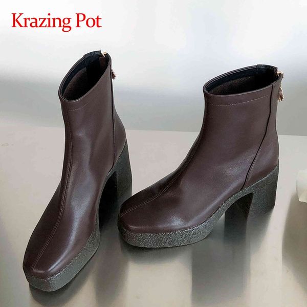 krazing pot fashion boots natural leather streetwear modern square toe super high heel zipper platform gorgeous ankle boots l02, Black
krazing pot fashion boots natural leather streetwear modern square toe super high heel zipper platform gorgeous ankle boots l02, Black