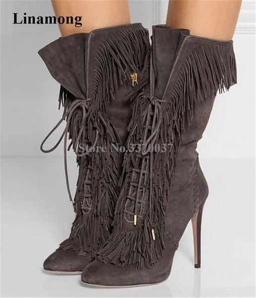 new fashion women pointed toe suede mid-calf tassels short high heel gladiator boots lace-up fringed thin heel bootes, Black
new fashion women pointed toe suede mid-calf tassels short high heel gladiator boots lace-up fringed thin heel bootes, Black