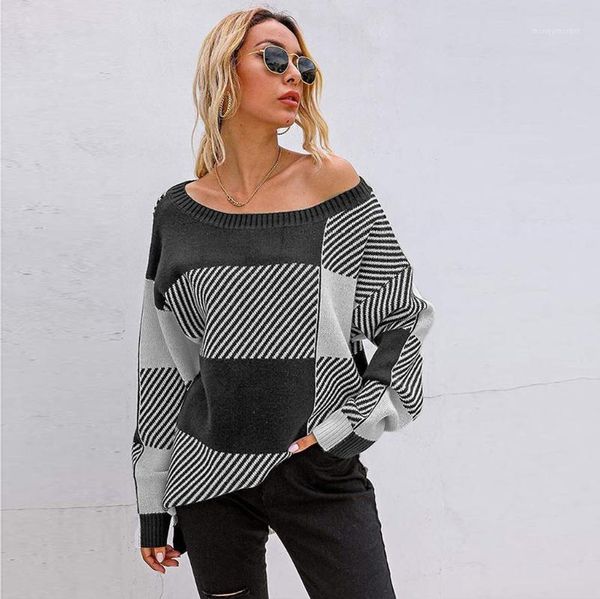 women's sweaters women 2021 autumn winter womens casual check pattern round neck strapless sweater knitted sweate pullover femme1, White;black
women's sweaters women 2021 autumn winter womens casual check pattern round neck strapless sweater knitted sweate pullover femme1, White;black