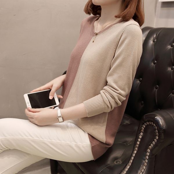 large size women's color matching v-neck long sleeve thin knitted bottoming shirt fat sister's new sweater sweaterthin early autum, White;black
large size women's color matching v-neck long sleeve thin knitted bottoming shirt fat sister's new sweater sweaterthin early autum, White;black