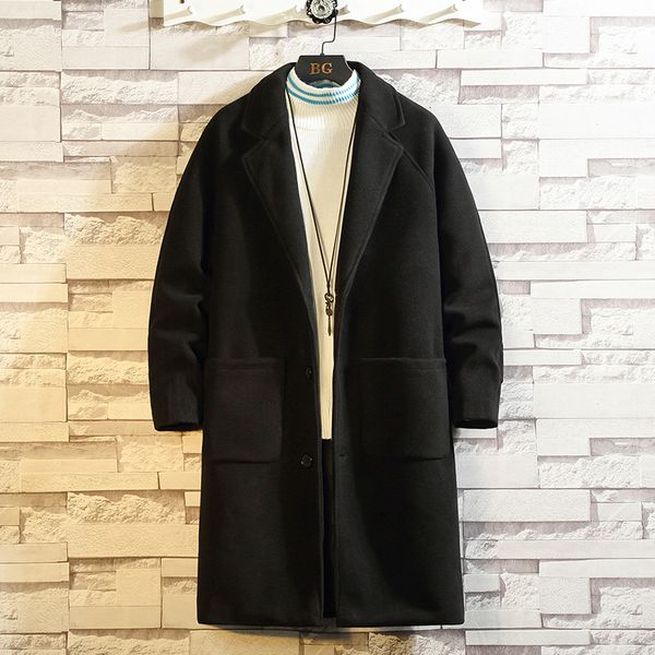 2021 new mixtures of wool trench black khaki male jacket windbreakers x-long fashion spring jackets lljh