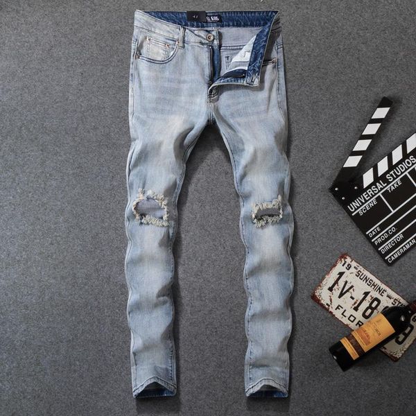 american streetwear fashion men jeans light blue slim fit elastic ripped jeans men destroyed denim pants hombre hip hop
american streetwear fashion men jeans light blue slim fit elastic ripped jeans men destroyed denim pants hombre hip hop