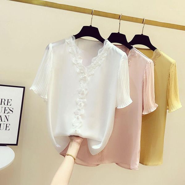2020 new summer women plus size korean fashion button chiffon blouses female short flare sleeve lace shirt blusa mujer x2171, White
2020 new summer women plus size korean fashion button chiffon blouses female short flare sleeve lace shirt blusa mujer x2171, White
