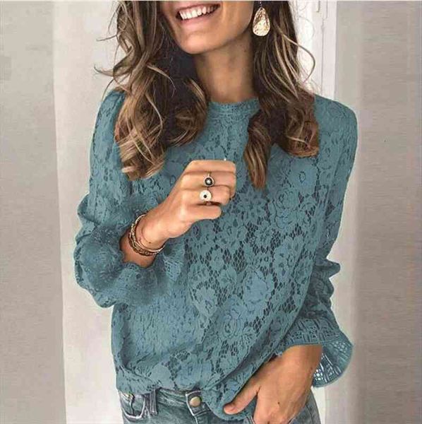 spring summer o-neck floral lace shirt female elegant flare long sleeve blouse women hollow out mesh blusa xxxl, White 
spring summer o-neck floral lace shirt female elegant flare long sleeve blouse women hollow out mesh blusa xxxl, White