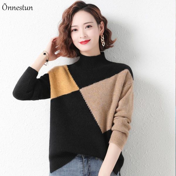 women's sweaters plus size patchwork sweater woman winter thick causal knitwear pullovers women clothes turtleneck jumper for, White;black
women's sweaters plus size patchwork sweater woman winter thick causal knitwear pullovers women clothes turtleneck jumper for, White;black