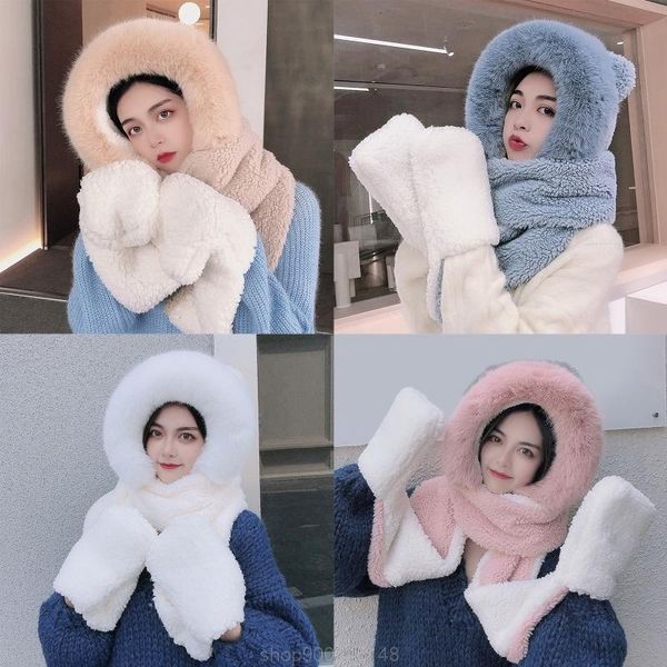 women winter fuzzy plush 3 in 1 hooded scarf hat gloves set contrast ears earflap cap neck warmer mittens n09 20 dropshipping, Blue;gray
women winter fuzzy plush 3 in 1 hooded scarf hat gloves set contrast ears earflap cap neck warmer mittens n09 20 dropshipping, Blue;gray