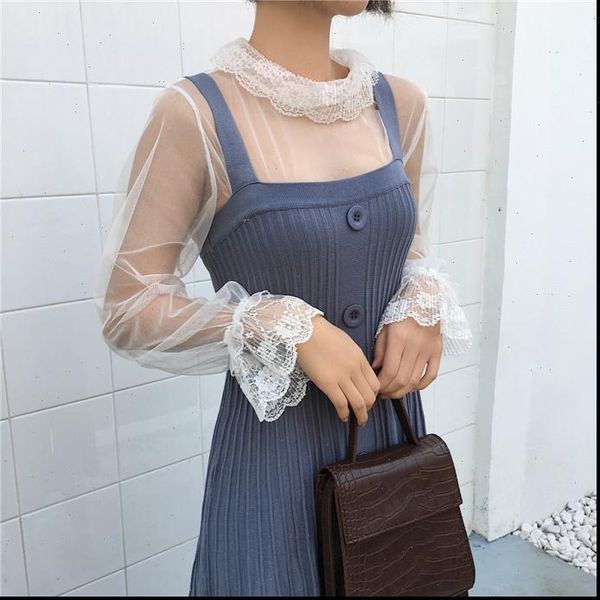 women transparent mesh patchwork tee shirts blouses girls full flare sleeve shirts clothing for ladies, White
women transparent mesh patchwork tee shirts blouses girls full flare sleeve shirts clothing for ladies, White