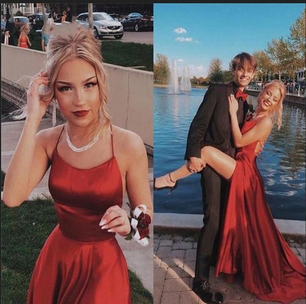 spaghetti straps red prom dresses ruched satin criss cross sweep train formal party evening dresses ogstuff robes de bal vestidos, Black
spaghetti straps red prom dresses ruched satin criss cross sweep train formal party evening dresses ogstuff robes de bal vestidos, Black