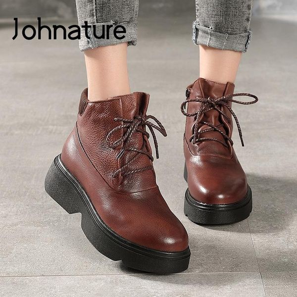 johnature women ankle boots genuine leather 2020 new shoes cross-tied zip round toe wedges handmade retro casual platform boots, Black
johnature women ankle boots genuine leather 2020 new shoes cross-tied zip round toe wedges handmade retro casual platform boots, Black
