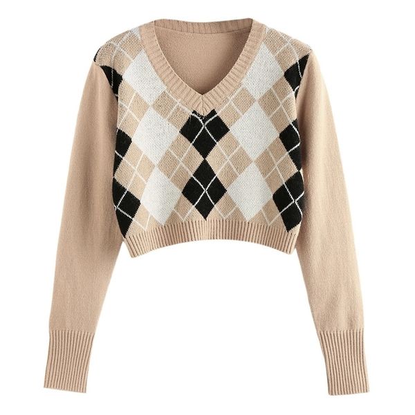 zaful women argyle crop sweater v neck long sleeve pullover elegant knit sweater fashion autumn outwear 201204, White;black
zaful women argyle crop sweater v neck long sleeve pullover elegant knit sweater fashion autumn outwear 201204, White;black