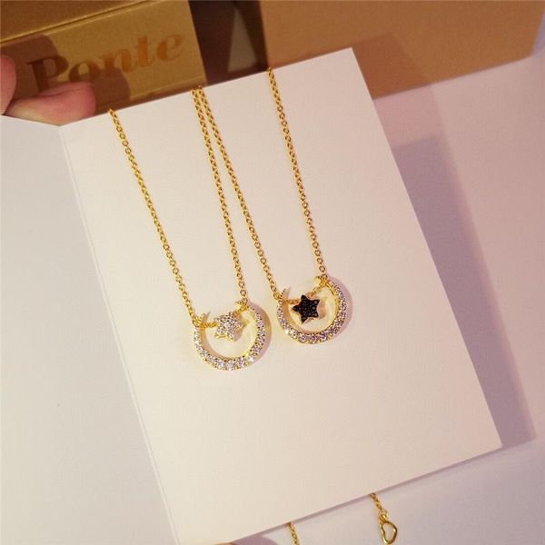 White & Black Zircons Sterling silver gold-plated star and moon necklace ladies clavicle necklace girlfriend gift jewelry, Golden;silver
White & Black Zircons Sterling silver gold-plated star and moon necklace ladies clavicle necklace girlfriend gift jewelry, Golden;silver