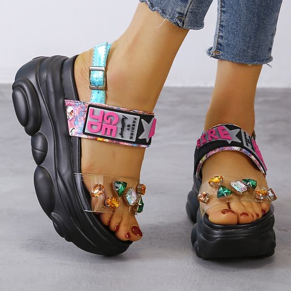 9cm/3.9 inch height wedge sadals fashion shoes woman summer rhinestone flat platform chunky sandals, Black
9cm/3.9 inch height wedge sadals fashion shoes woman summer rhinestone flat platform chunky sandals, Black