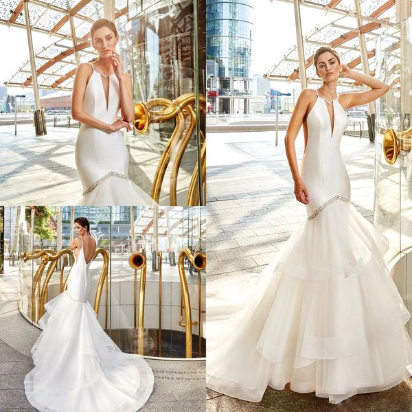 2021 elegant mermaid wedding dresses eddy k sweep train tiered ruffles bridal gowns jewel neck beaded backless beach wedding dress, White
2021 elegant mermaid wedding dresses eddy k sweep train tiered ruffles bridal gowns jewel neck beaded backless beach wedding dress, White