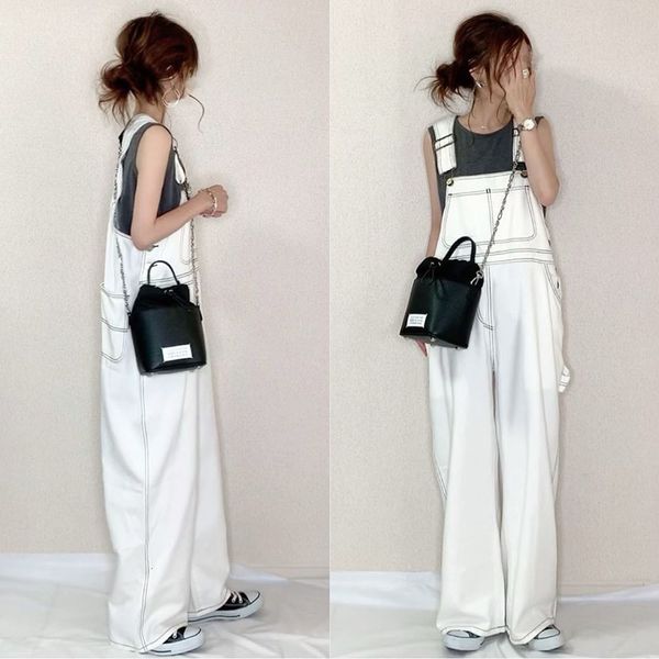 2021 new white women long summer korean janpan straight female rompers pockets plain loose jumpsuits 3e59, Black;white
2021 new white women long summer korean janpan straight female rompers pockets plain loose jumpsuits 3e59, Black;white