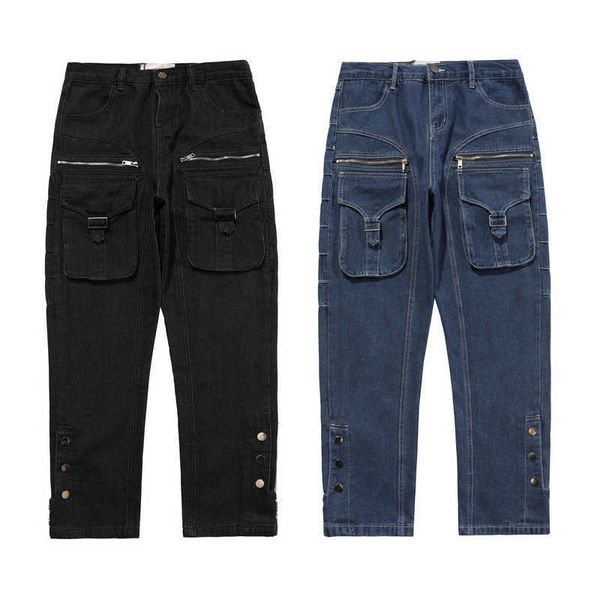 men's jeans high american street zipper decorative patch pocket trouser leg button straight jeans, Blue
men's jeans high american street zipper decorative patch pocket trouser leg button straight jeans, Blue