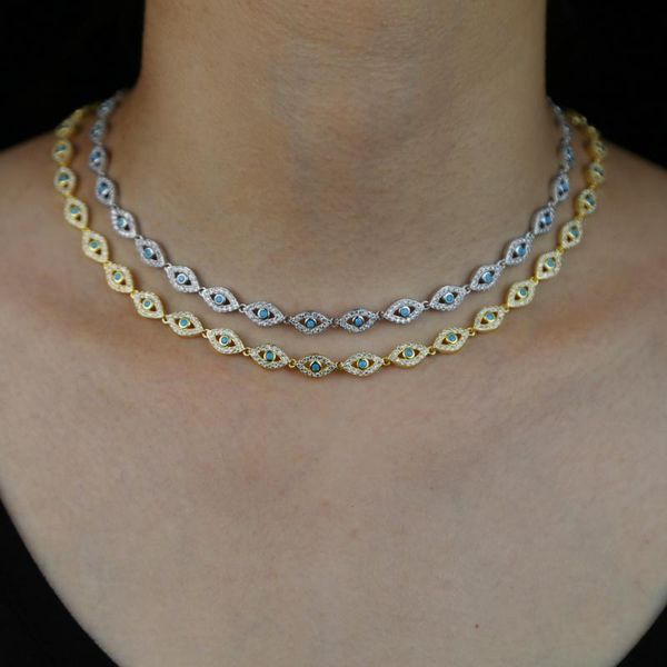 chains micro pave white cz blue turquoises stone tiny evil eye charm lucky turkish choker necklace, Silver
chains micro pave white cz blue turquoises stone tiny evil eye charm lucky turkish choker necklace, Silver