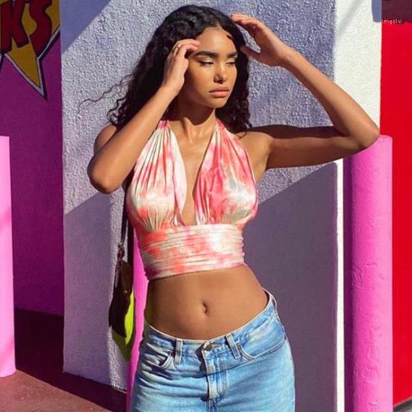 tie dye tank crop vest harajuku korean female off shoulder backless printed summer women corset 2020 new1, White