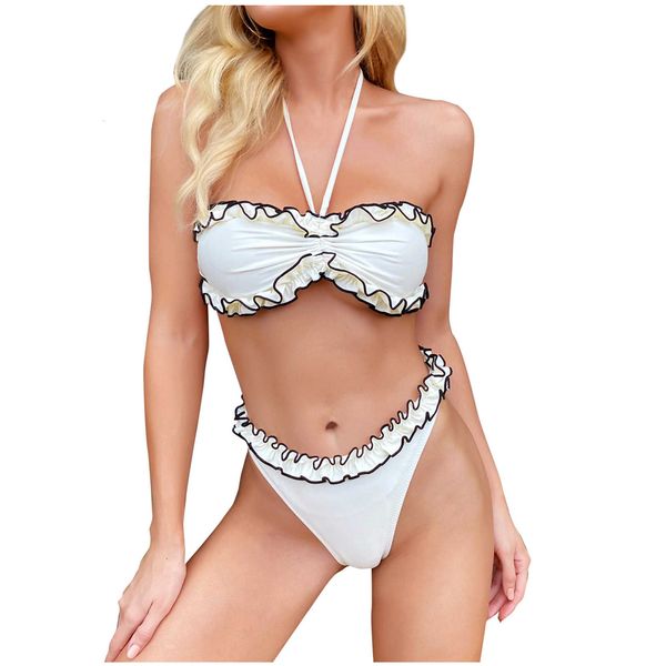 women's swimwear ruffles two-piece bikini bandage swimming beachwear swimsuit women bikinis 2020 ropa de mujer, White;black
women's swimwear ruffles two-piece bikini bandage swimming beachwear swimsuit women bikinis 2020 ropa de mujer, White;black