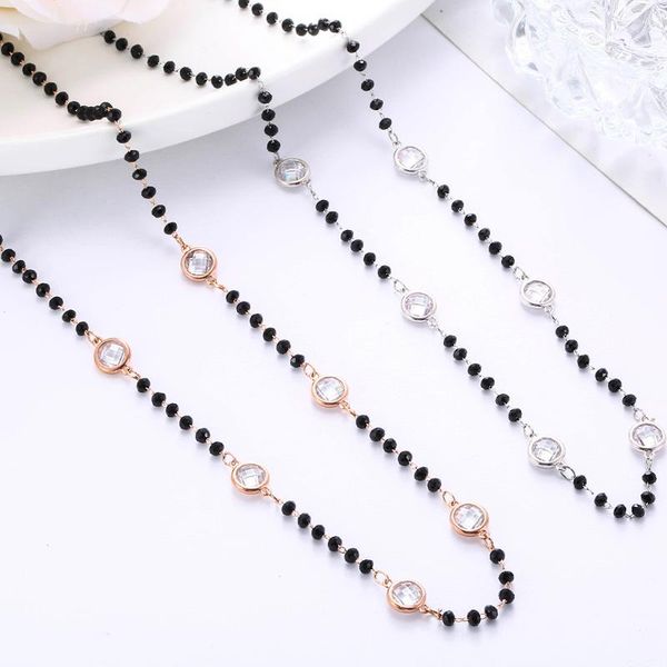chains clear cubic zirconia beads black crystal chain necklace for women wedding party elegant fashion gold kolye gifts, Silver
chains clear cubic zirconia beads black crystal chain necklace for women wedding party elegant fashion gold kolye gifts, Silver